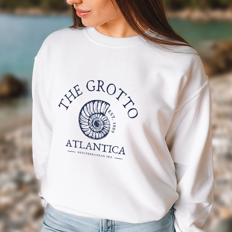 Park Chic Apparel | The Grotto Atlantica - Mediterranean Sea Sweatshirt White / Blue Shell