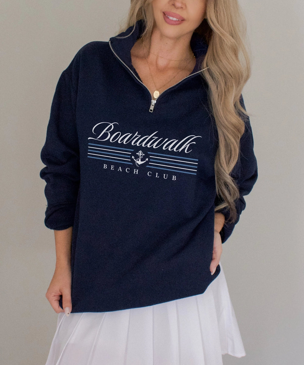 Park Chic Apparel, LLC | Boardwalk Beach Club Quarter-Zip Sweatshirt - Adult Sweatshirt
